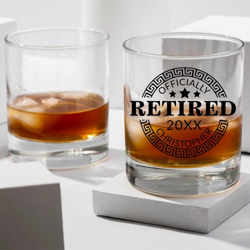 Officially Retired Custom Name  Date Greek Key Whiskey Glass