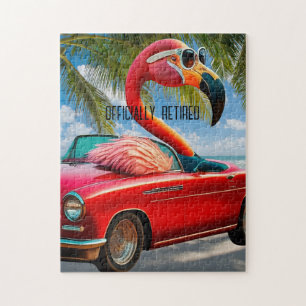 Officially Retired Flamingo & Convertible on Beach Jigsaw Puzzle