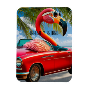 Officially Retired Flamingo & Convertible on Beach Magnet