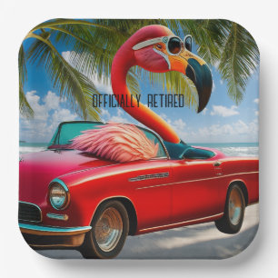 Officially Retired Flamingo & Convertible on Beach Paper Plates