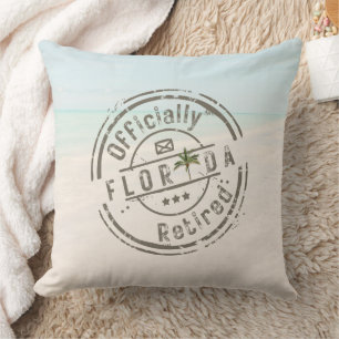 Officially Retired in Florida Tropical Ocean Beach Throw Pillow
