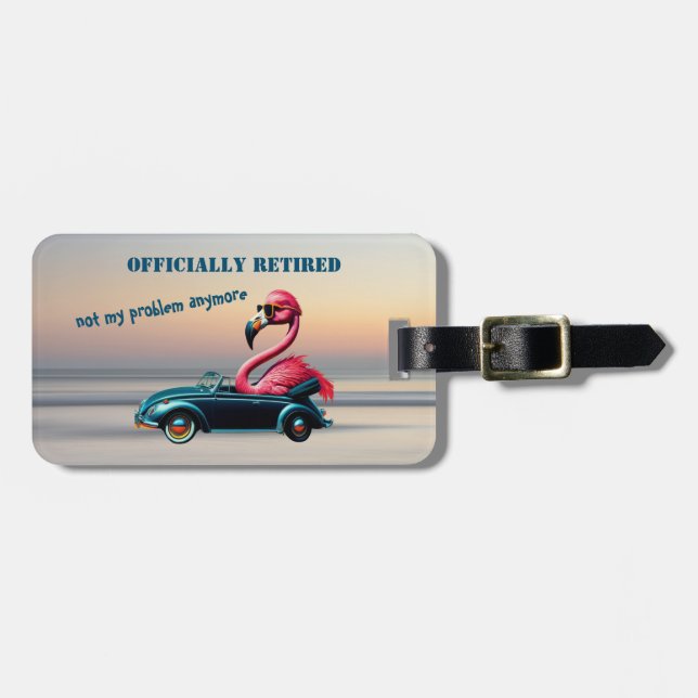 Officially Retired Pink Flamingo in Convertible Luggage Tag (Front Horizontal)