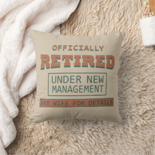 officially retired under new management throw pillow