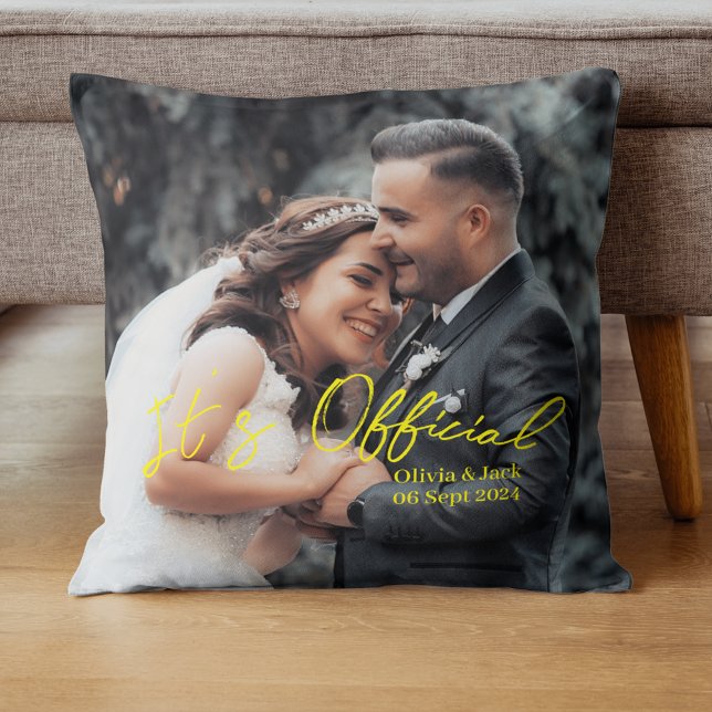 Officially Tied wedding announcement Throw Pillow (Creator Uploaded)