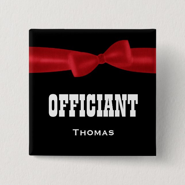 OFFICIANT Wedding Custom Name V02L RED Button (Front)