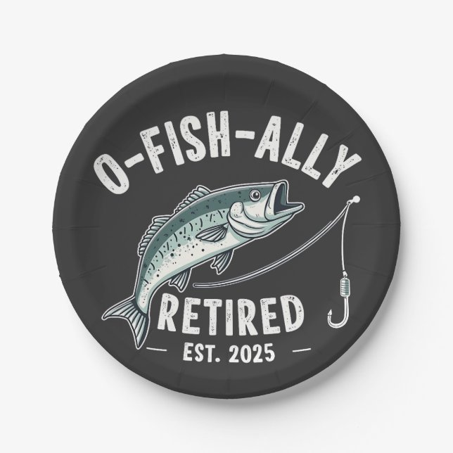 Offishally Retired est 2025 Fisher Dad Retirement Paper Plates (Front)