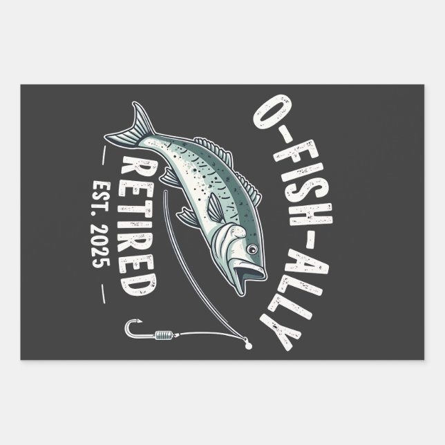 Offishally Retired est 2025 Fisher Dad Retirement Wrapping Paper Sheets (Front)
