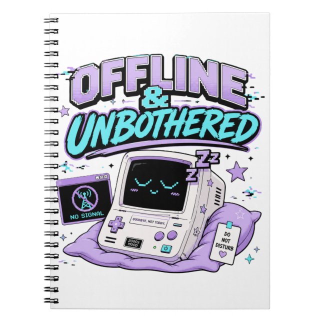 Offline And Unbothered Retro Sticker Notebook (Front)