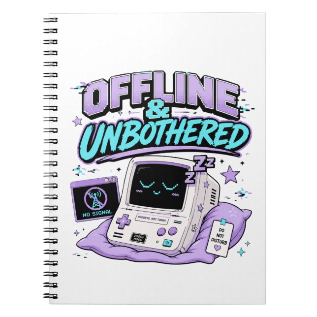 Offline And Unbothered Retro Sticker Notebook (Front)