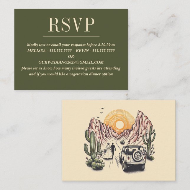 Offroad Canyon Couple Text RSVP Enclosure Card (Front/Back)