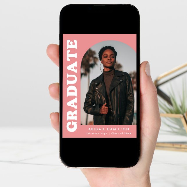 Offset Arch Pink 4 Photo Graduation Announcement (Front Digital)