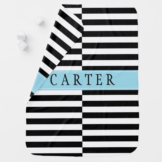 Offset Black and White Striped Baby Blanket (In Situ)