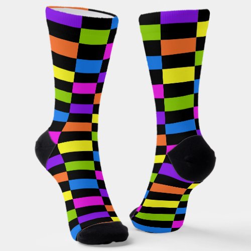 Offset Blocks Black and Bright Colors Geometric  Socks