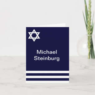 Offset Blue Bar Mitzvah Personalized You Thank You Card