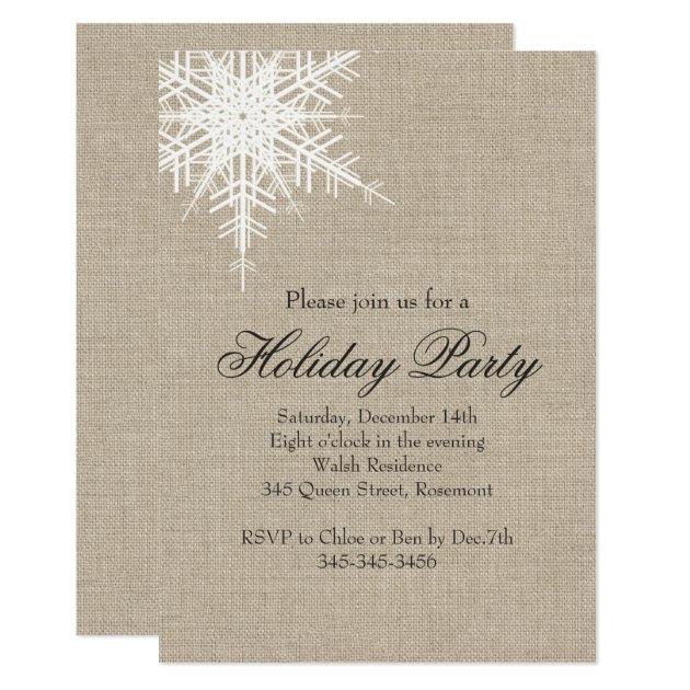 Offset Burlap Snowflake Holiday Party Invitation