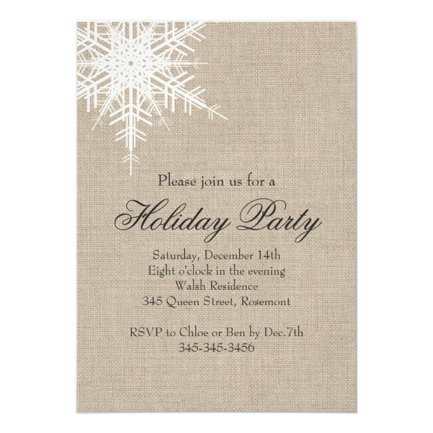 Offset Burlap Snowflake Holiday Party Invitation