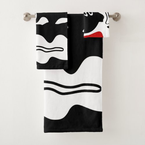 Offset Chamber Abstract Black White  Red Bath Towel Set