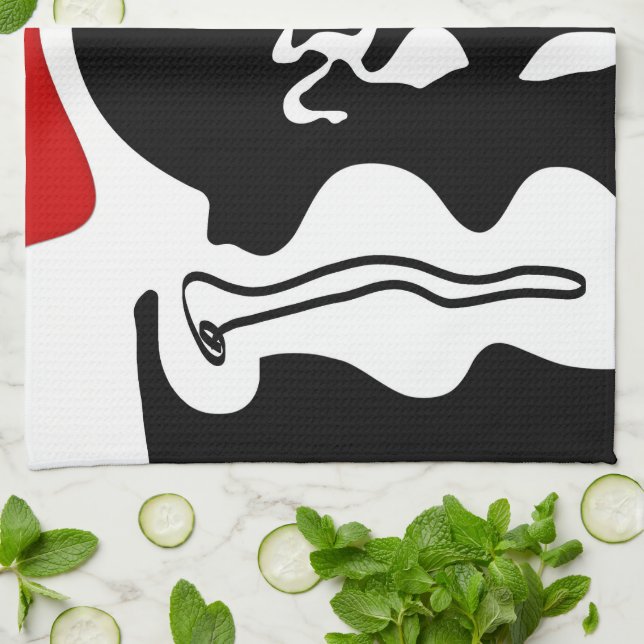 Offset Chamber: Abstract Black, White & Red Kitchen Towel (Folded)
