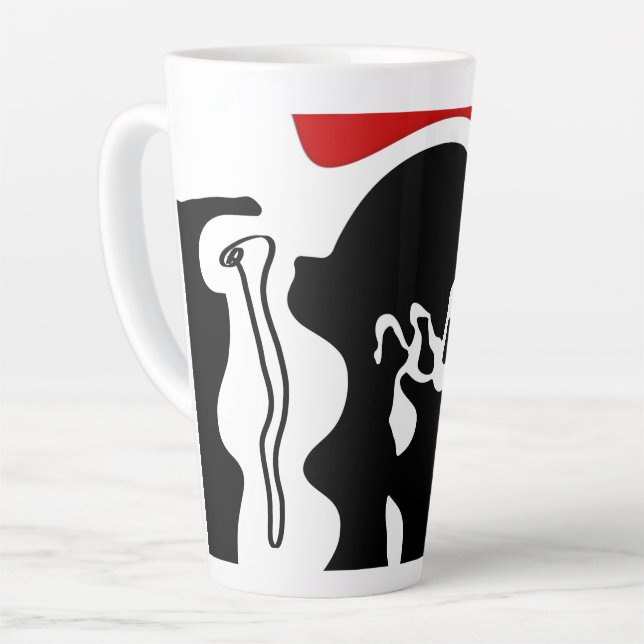 Offset Chamber: Abstract Black, White & Red Latte Mug (Left Angle)