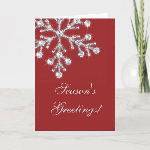 Offset Crystal Snowflake Holiday Card red
