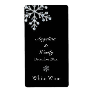 Offset Crystal Snowflake Wedding Wine Label black