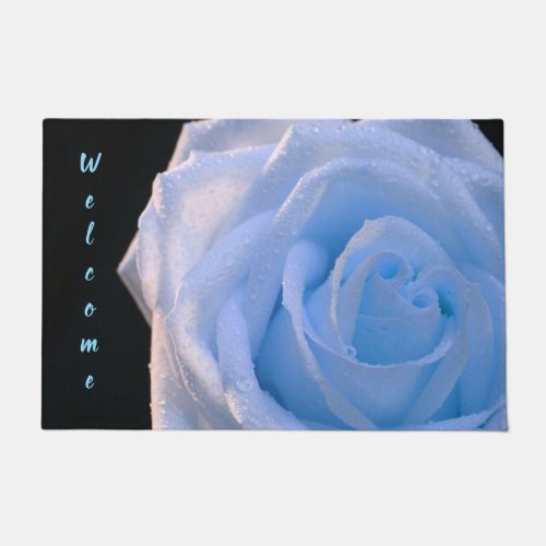 Offset Dewy Blue Rose Door Mat