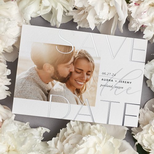 Offset Overlay  Modern Horizontal Photo Save The  Foil Invitation