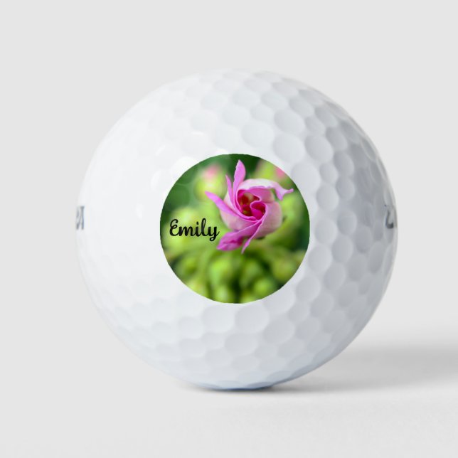 Offset Pink Bud Personalized Golf Balls (Front)