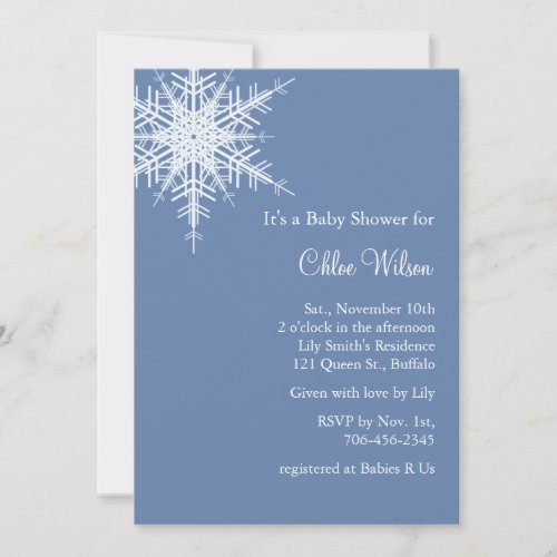Offset Snowy Blue Baby Shower Invite