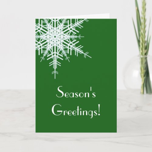Offset Snowy Green Snowflake Holiday Card