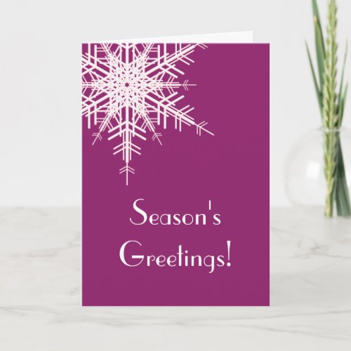 Offset Snowy Magenta Snowflake Holiday Card
