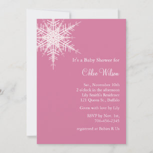 Offset Snowy Pink Baby Shower Invite