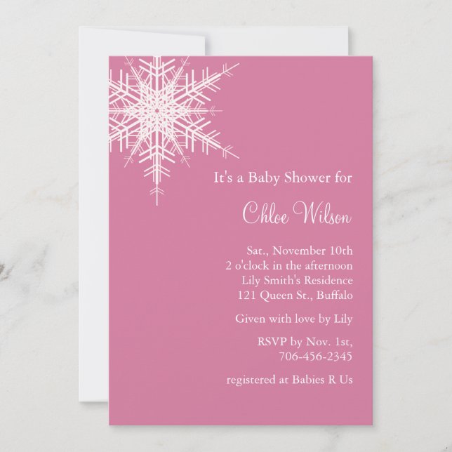 Offset Snowy Pink Baby Shower Invite (Front)