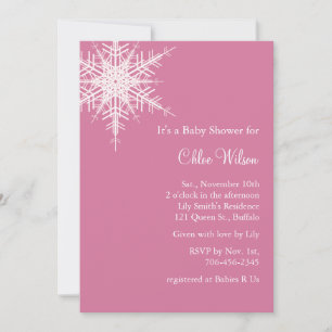 Offset Snowy Pink Baby Shower Invite