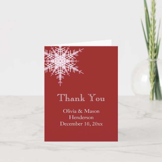 Offset Snowy Red Thank You Card (Front)