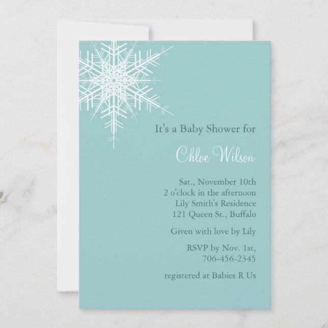 Offset Snowy Turquoise Baby Shower Invite (Front)