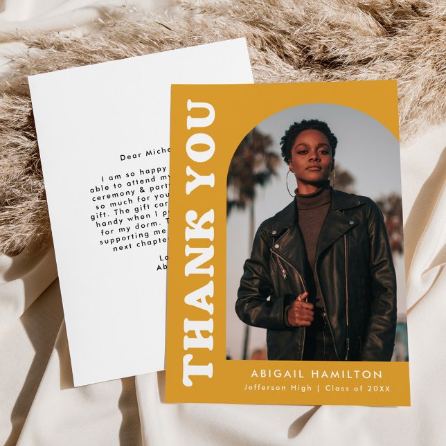 Offset Yellow Orange Arch Photo Graduation Thank You Card (Creator Uploaded)