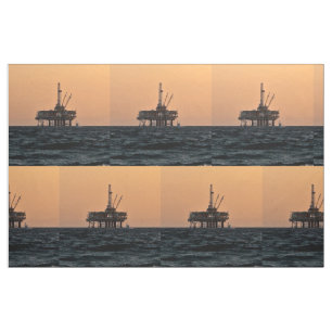 Offshore Oil Gas Rig Night Print Fabric 9"Square