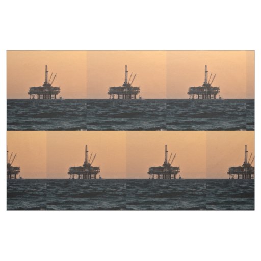 Offshore Oil Gas Rig Night Print Fabric  9"Square