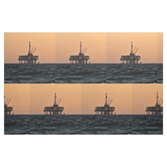Offshore Oil Gas Rig Night Print Fabric  9"Square (Fat Quarter)