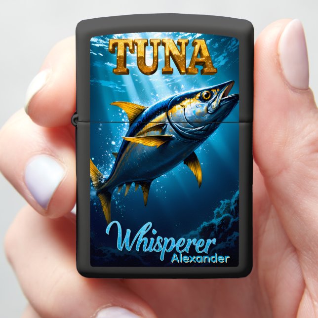 Offshore Trophy Tuna Personalized Deep Zippo Lighter (In Hand)