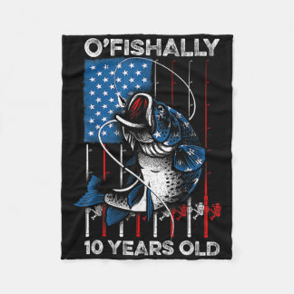 Ofishally 10 Year Old Shirt 10th Birthday Fishing  Fleece Blanket