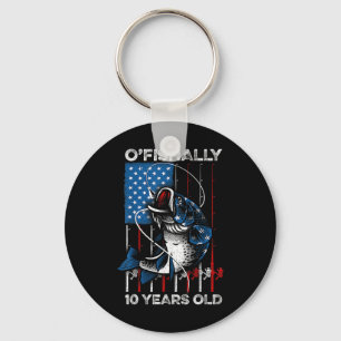 Ofishally 10 Year Old Shirt 10th Birthday Fishing Keychain