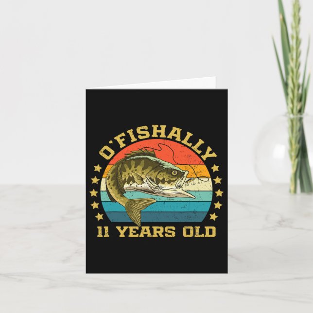 Ofishally 11 Years Old Funny Fishing Birthday Fish Card (Front)