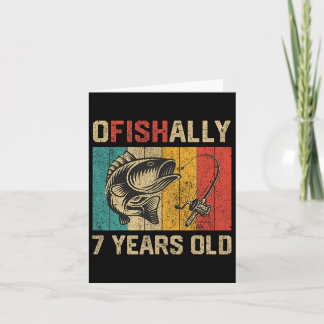 Ofishally 7 Years Old Funny Fishing Birthday Fishe Card (Front)