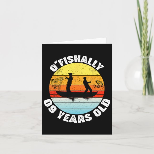O'fishally 9 Years Old Fishing Birthday Theme Part Card (Front)