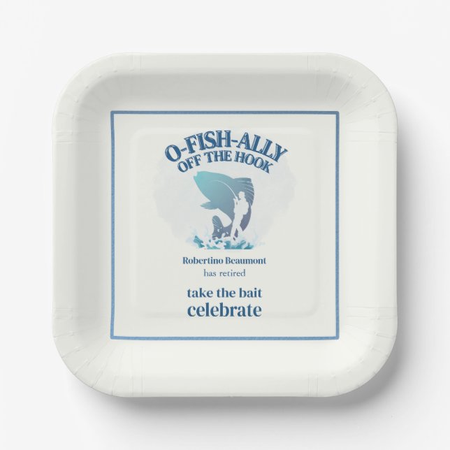 Ofishally Off The Hook Men's Retirement Party Paper Plates (Front)