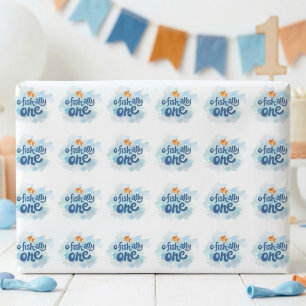 Ofishally One Fishing Pattern Boy 1st Birthday Wrapping Paper