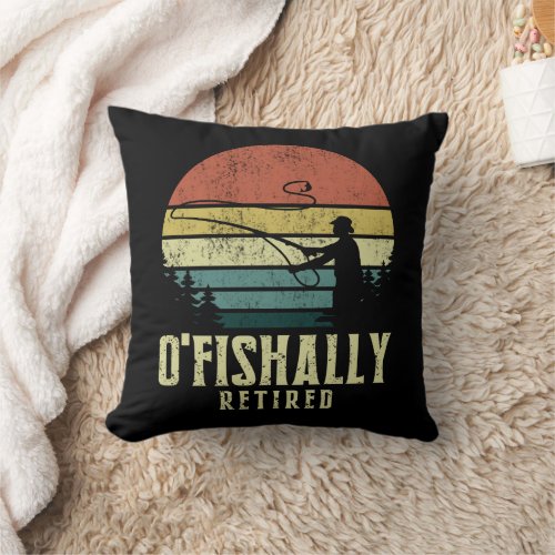 Ofishally Retired Funny vintage fishing Throw Pillow