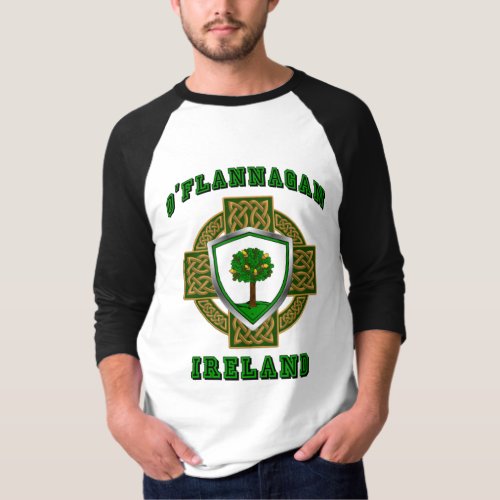 OFlannaganFlannagan Irish Shield wCeltic Cross T_Shirt
